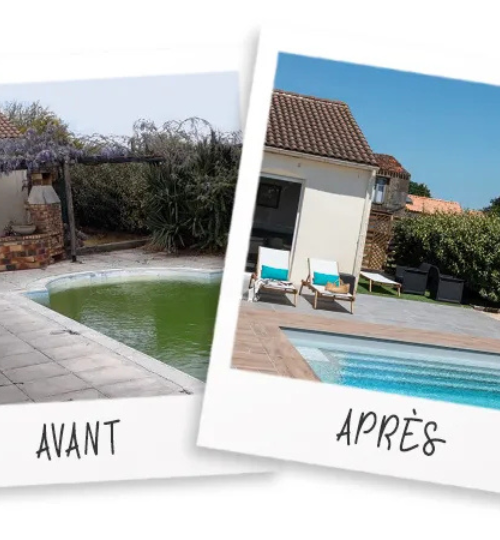 Portfolio revêtement de maison – transformation avant et après avec piscine